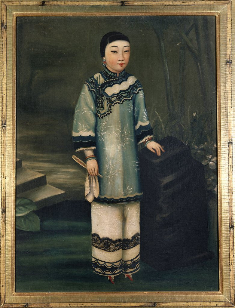 Detail of A Young Girl, Standing, Holding a Fan, in a Garden by Anonymous