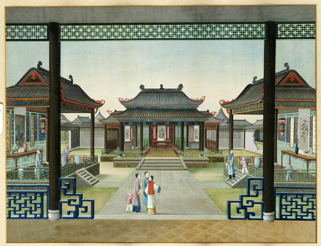 Detail of The Courtyard of a Merchant's House in Canton with Figures by Anonymous