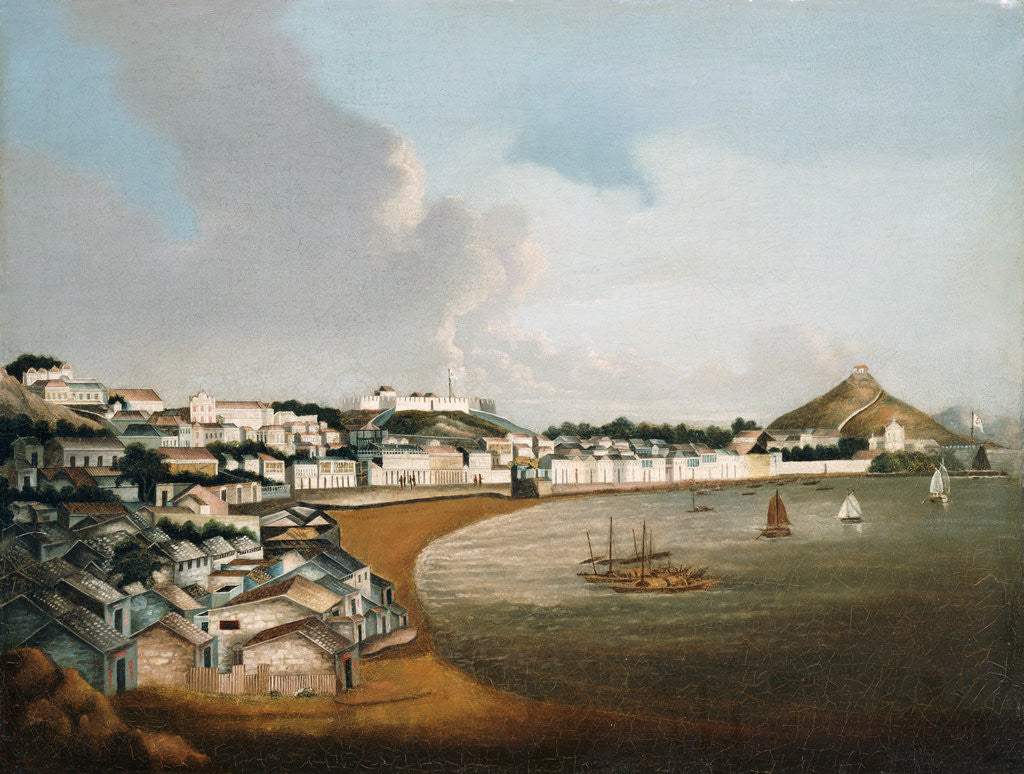 Detail of View of the Praya Grande, Macao, looking North, showing the Cathedral, the Facade of St. Paul's and Fort Monte beyond by Anonymous