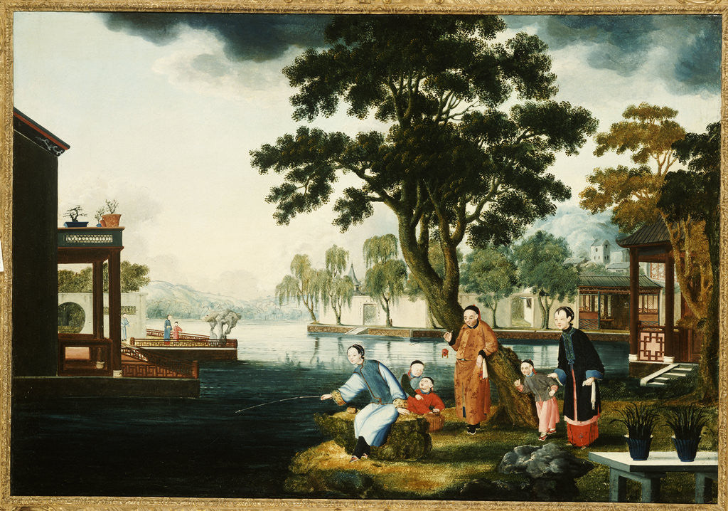 Detail of Summer: A Family Fishing by a Lake by Anonymous