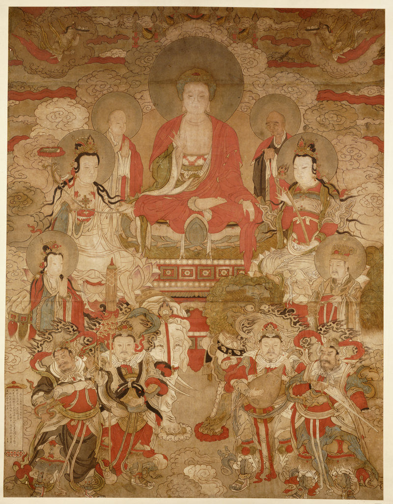 Detail of Chinese hanging scroll with Buddhas by Anonymous