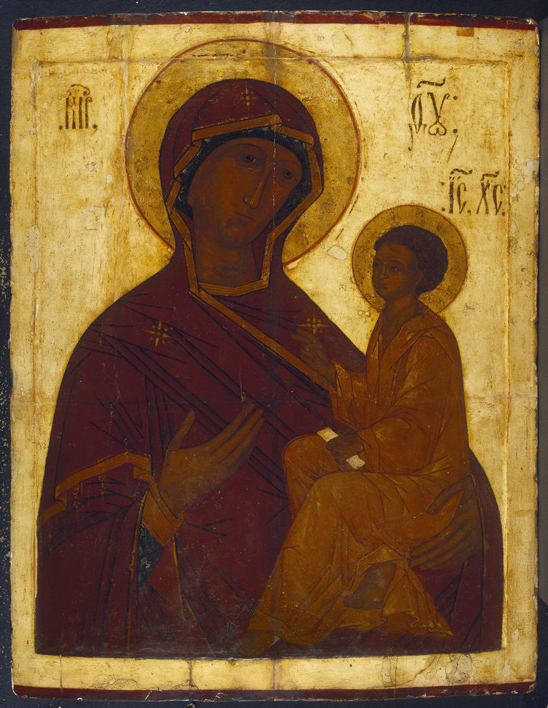 Detail of Tikhvin Mother of God, icon painted in the manner of the Moscow School in the manner of Andrei Rublev by Anonymous