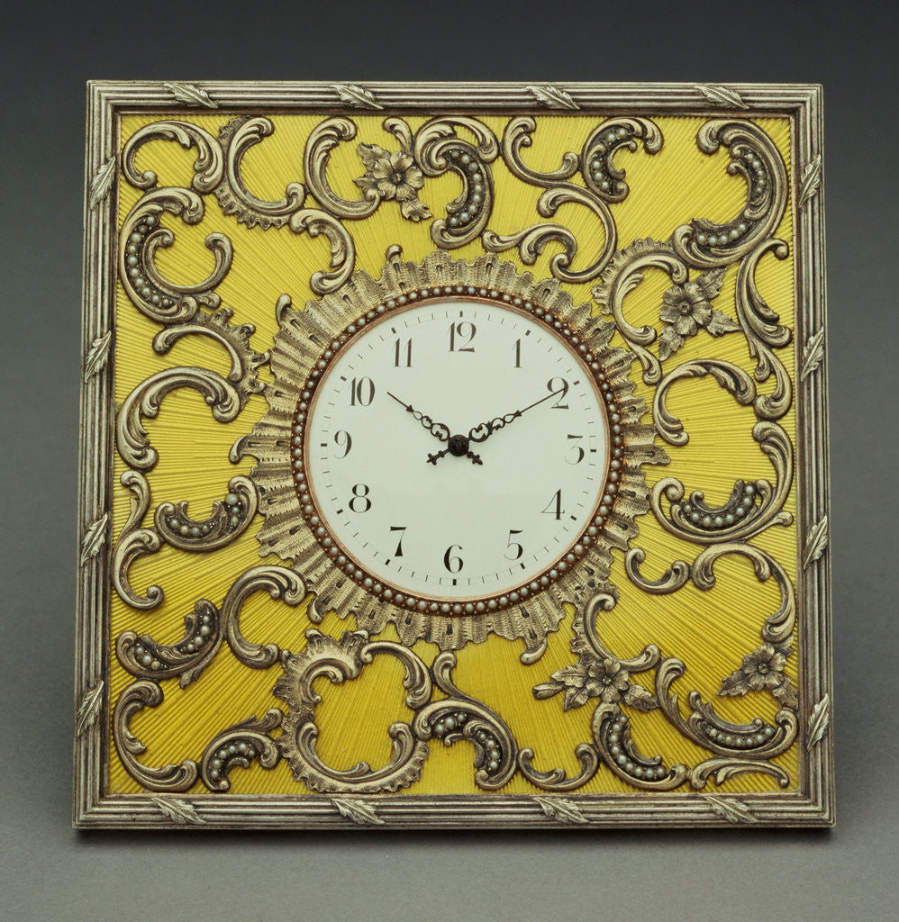 Detail of A Guilloche enamel silver-gilt table-clock, marked Faberge, workmaster Michael Perchin by Anonymous