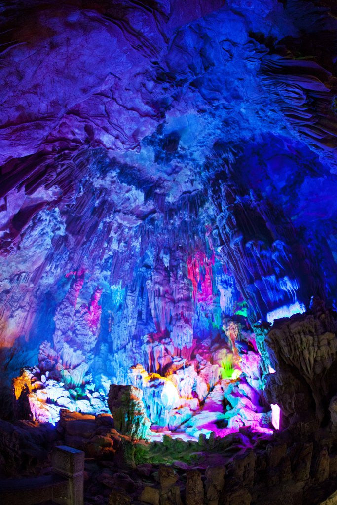 Detail of Multi Colored Lights in the Reed Flute Cave by Corbis