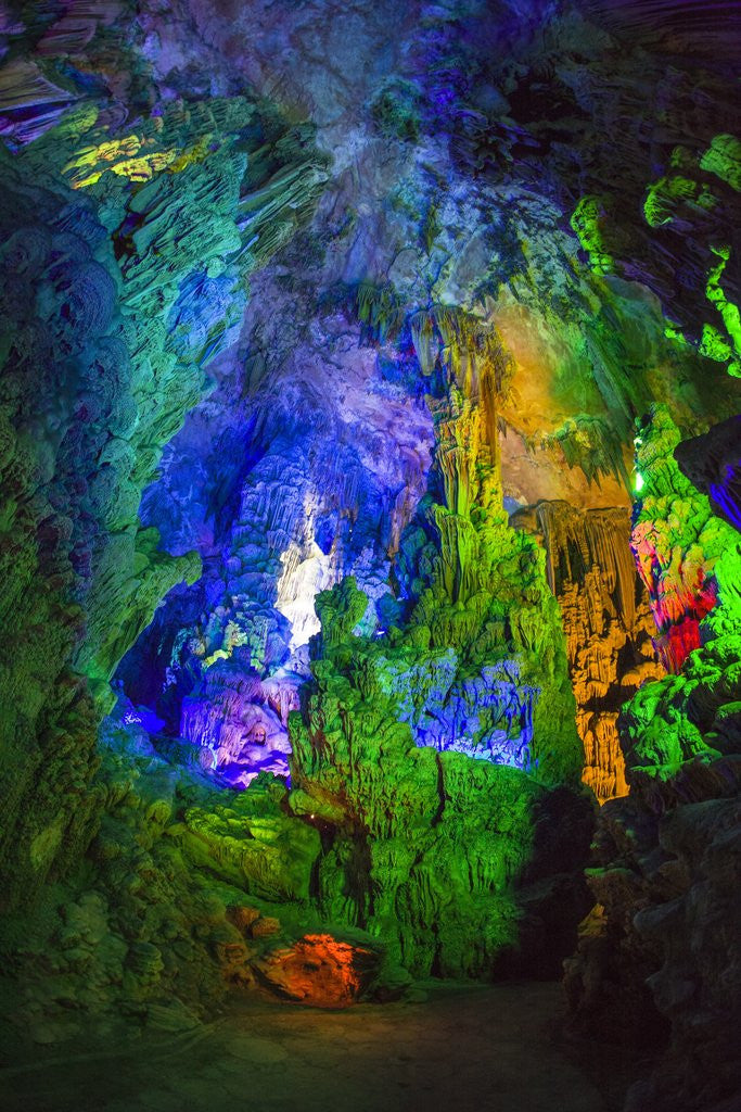 Detail of Multi Colored Lights in the Reed Flute Cave by Anonymous