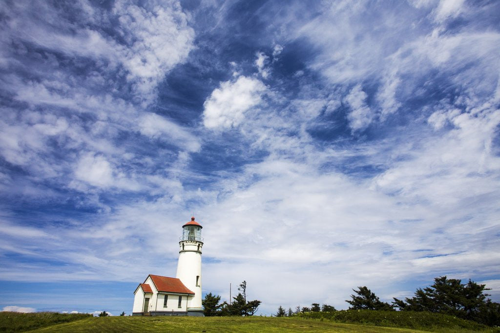 Detail of Cape Blanco Lighthouse on the Oregon Coastline with clouds by Corbis
