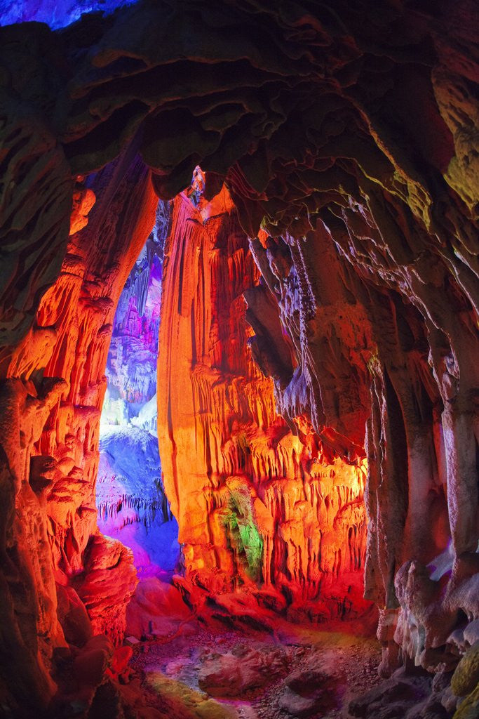 Detail of Multi Colored Lights in the Reed Flute Cave by Anonymous