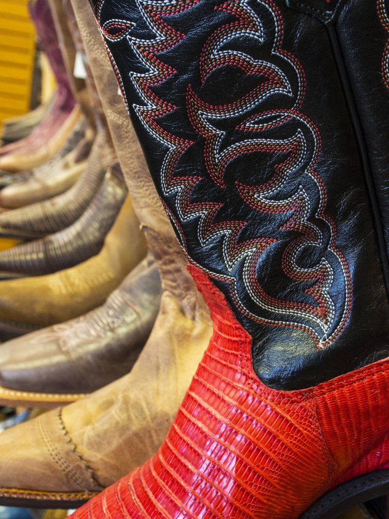 Detail of Line up of new cowboy boots in Old Scottsdale by Anonymous