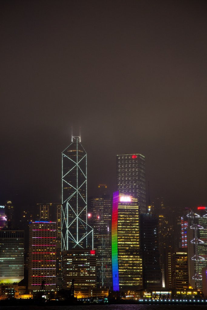 Detail of Nightly Light Show of The City of Hong Kong Draped in Fog by Anonymous
