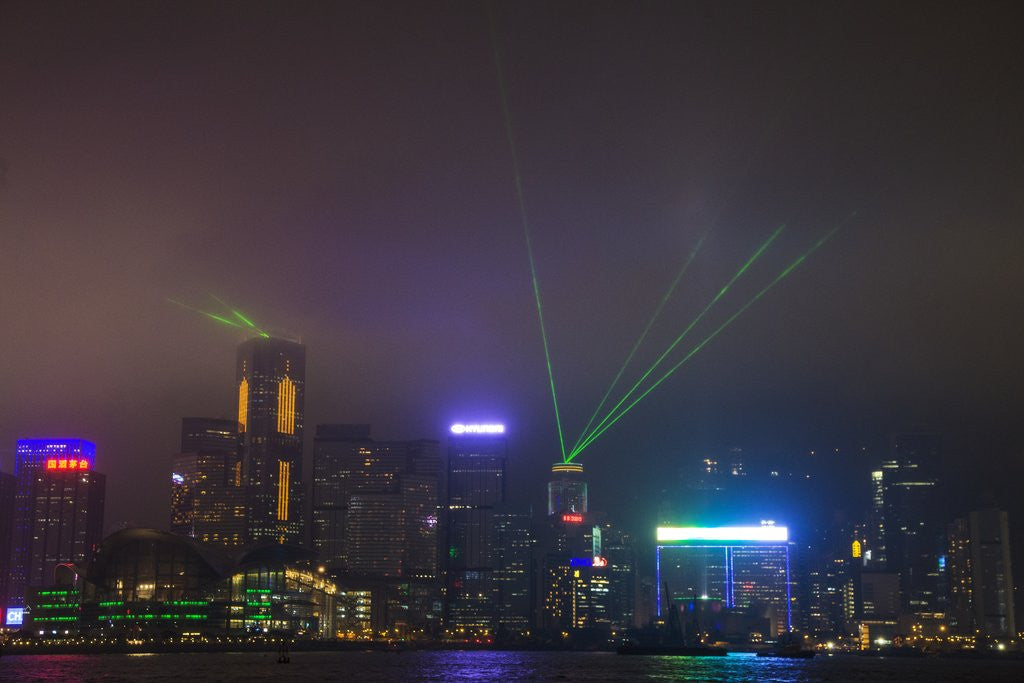 Detail of Nightly Light Show of The City of Hong Kong Draped in Fog by Anonymous