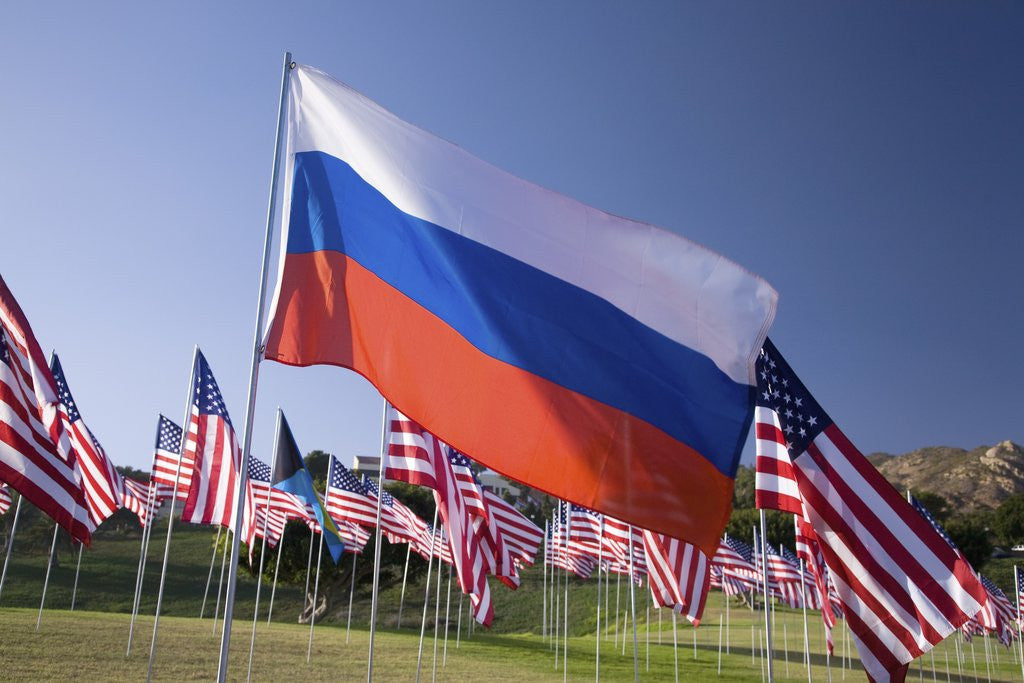 Detail of US and Russian Flag by Corbis