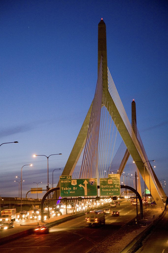 Detail of The Leonard P. Zakim Bunker Hill Bridge at dusk by Anonymous