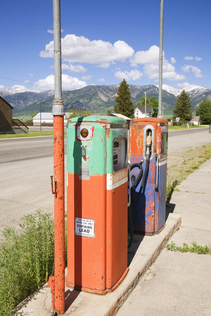 Detail of Multi-colored antique gas tanks, Idaho by Corbis