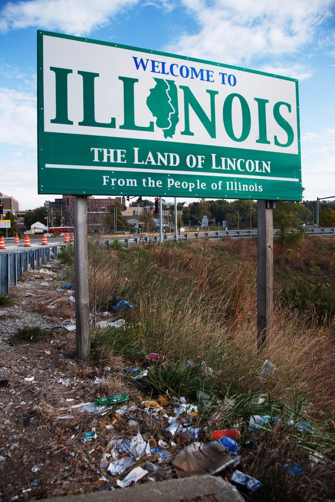 Detail of Welcome to Illinois and trash by Anonymous