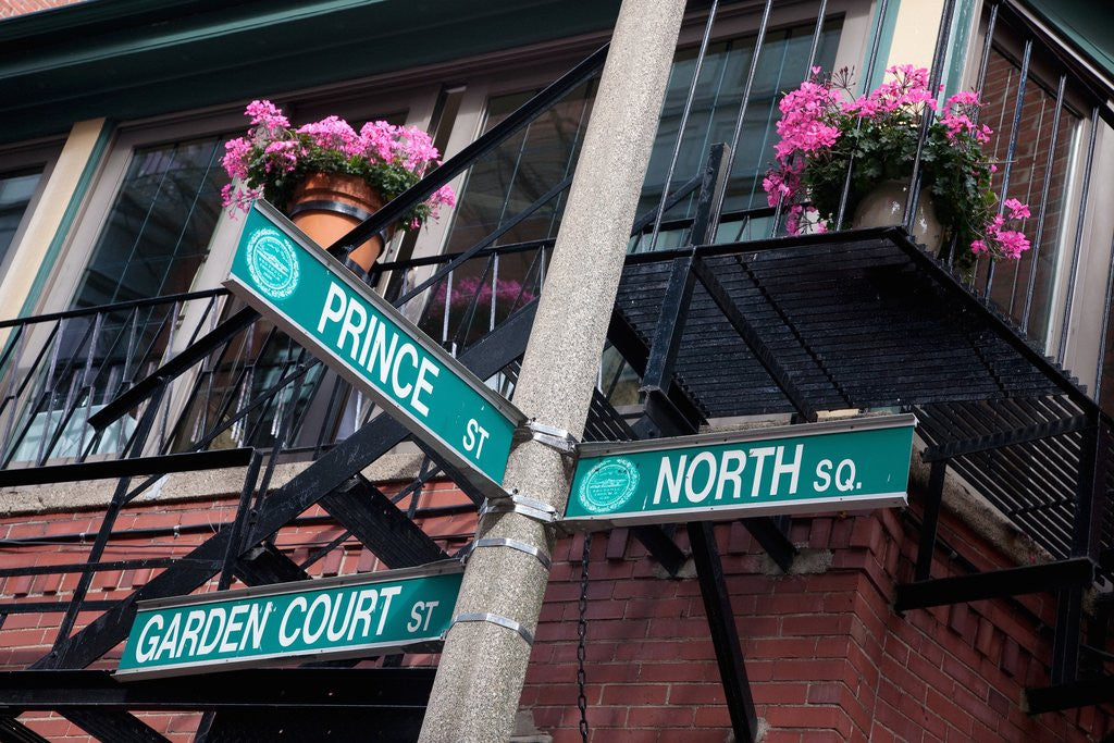 Detail of Street signs for intersection of Prince, North and Garden Court, historic North End, Boston, MA. by Anonymous