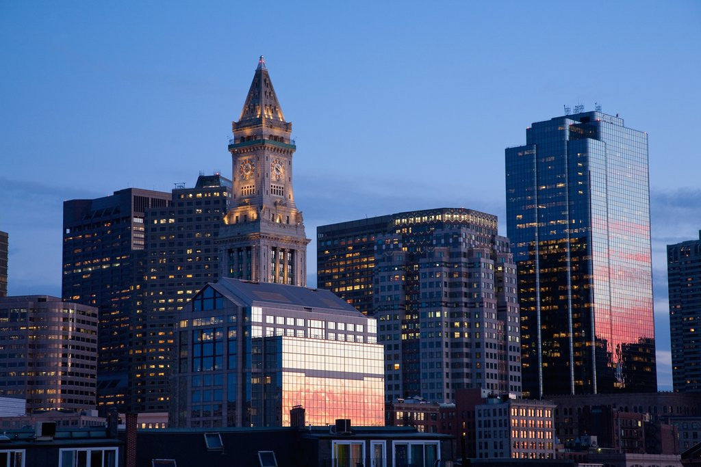 Detail of Boston Skyline at sunset features Commerce House Tower, Boston, MA. by Anonymous