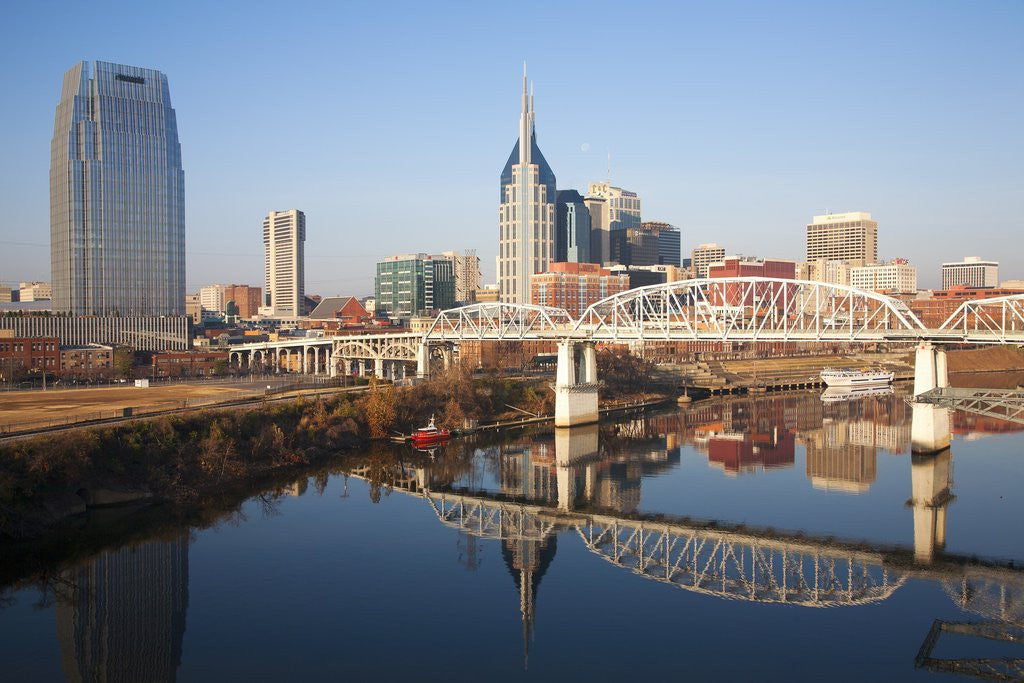 Detail of Nashville Skyline, Tennessee and the Cumberland River with river reflection by Corbis