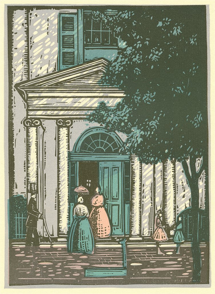 Detail of Woodcut of Meeting Hall by Anonymous
