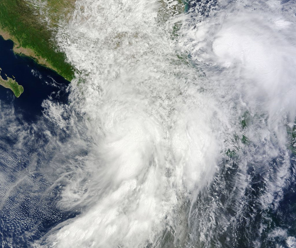 Detail of Satellite view of Hurrican Ingrid and Tropical Storm Manuel over Mexico by Anonymous