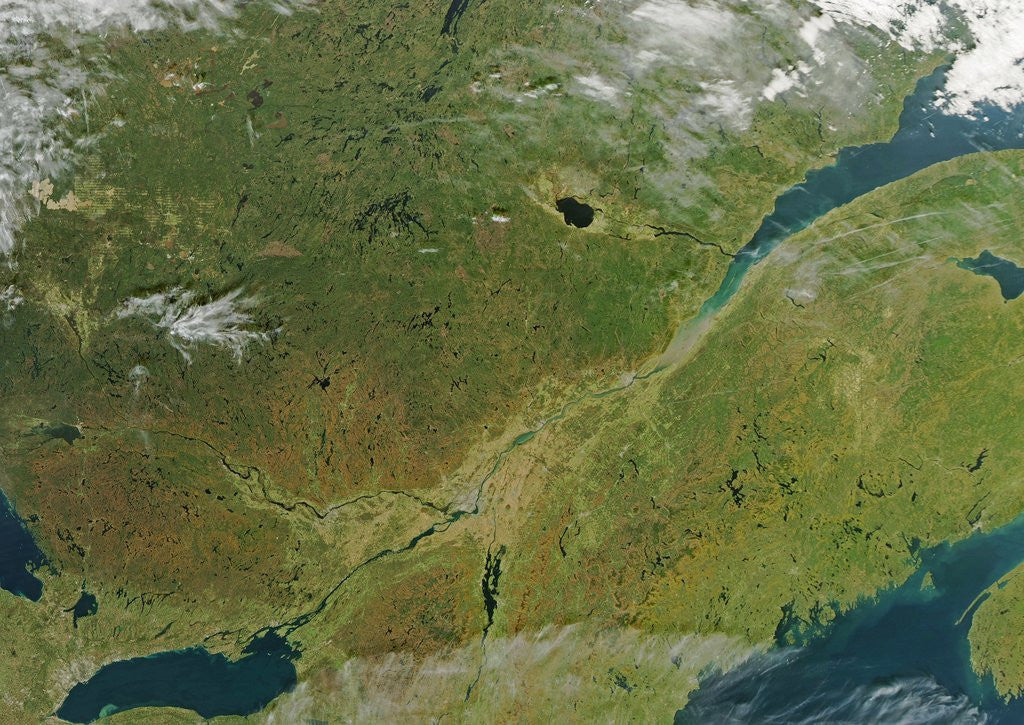 Detail of Satellite image of eastern Canada with fall colors by Anonymous