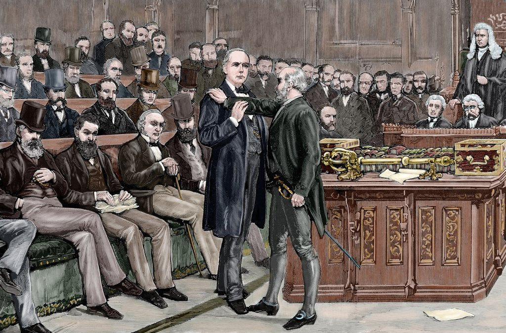 Detail of Arrest of deputy atheist Brandlaugh for refusing to leave the Chamber of Commons. London. England. by Anonymous