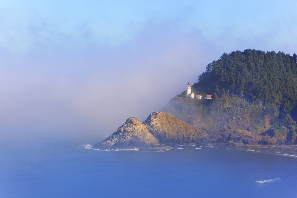 Detail of Fog adds beauty to Heceta Head Lighthouse, Oregon Coast, Pacific Ocean by Corbis