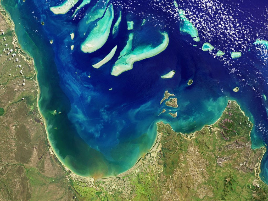 Detail of Satellite view of Booti Booti National Park, Charlotte Bay and the Great Barrier Reef, Australia by Anonymous