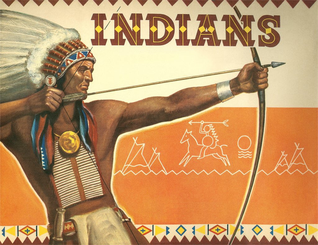 Detail of Indians illustration with man holding bow and arrow by Anonymous
