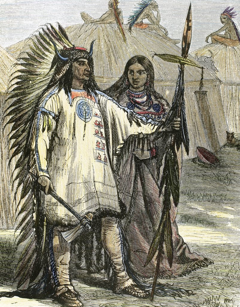 Detail of American Indians. Colored engraving, 1880. by Anonymous