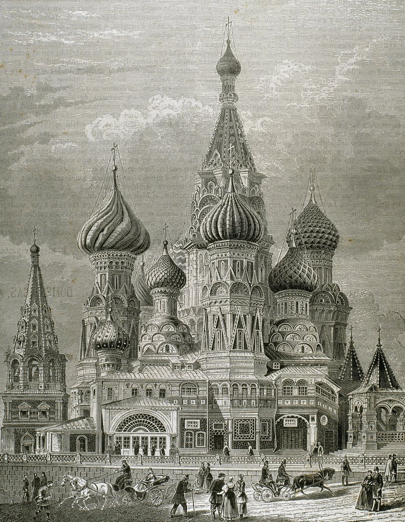 Detail of Russia, Moscow, St. Basil's Cathedral, Engraving by Anonymous