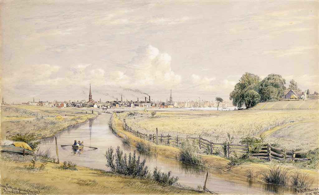 Detail of Jersey City with a Glimpse of New York From the Bergen Canal by William Rickarby Miller