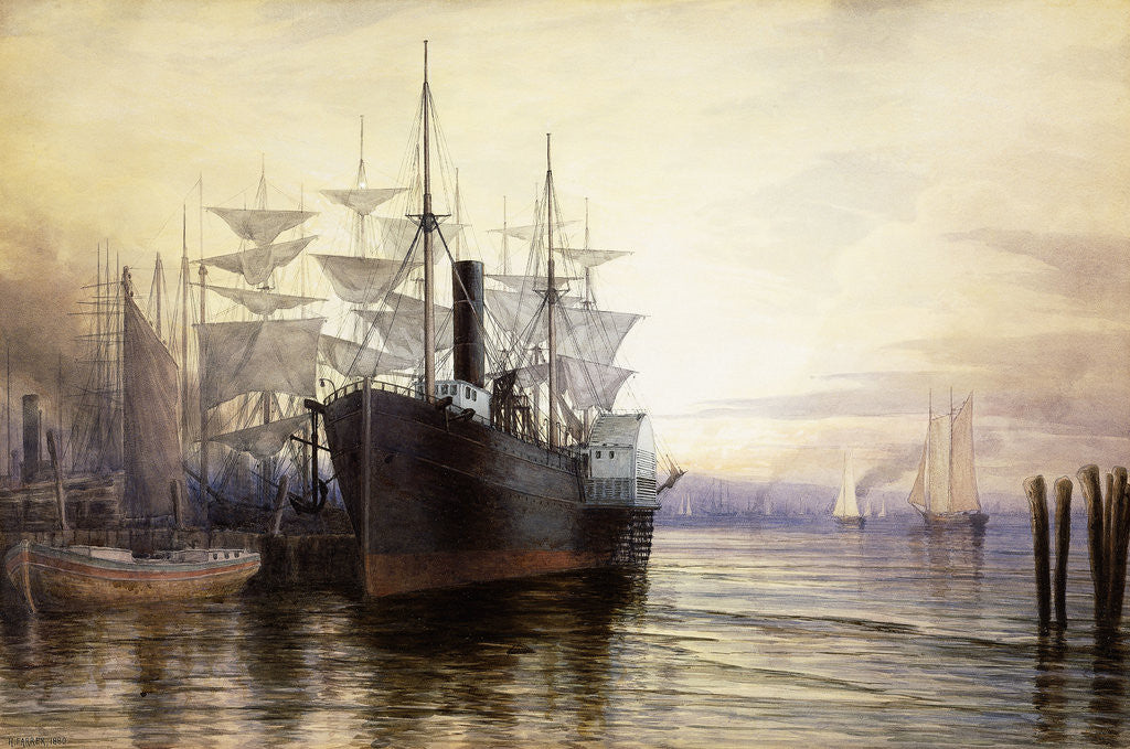 Detail of Sunset, New York Harbour by Henry Farrer