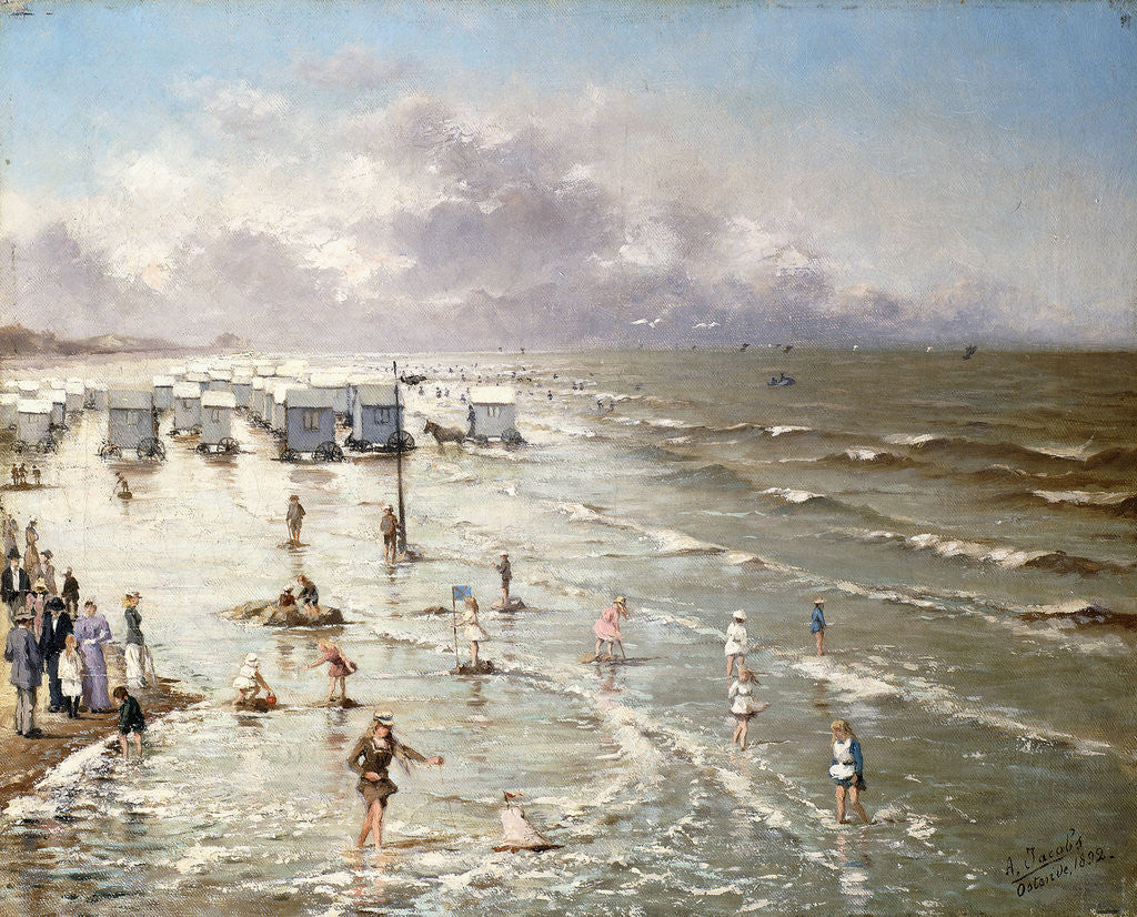 Detail of The Beach at Ostend by Adolphe Jacobs