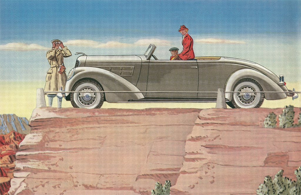 Detail of Tourists in Convertible Car on Mesa by Anonymous