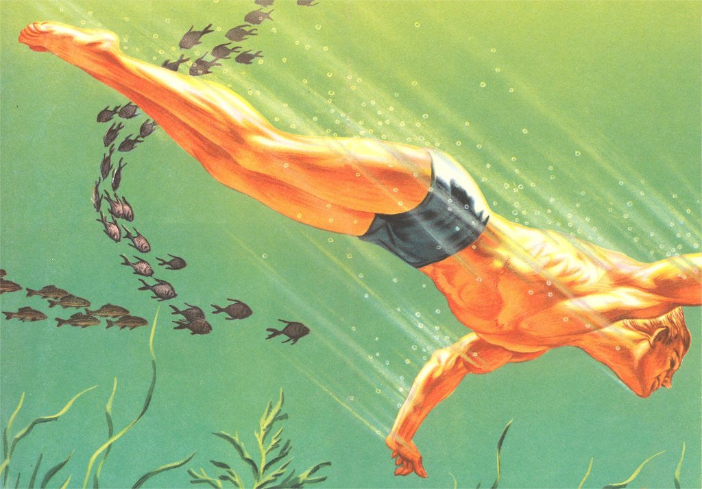 Detail of Man Swimming with Fish by Anonymous