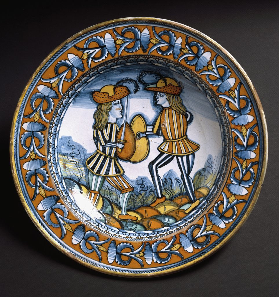 Detail of Plate depicting two soldiers in combat, ca 1520 by Anonymous