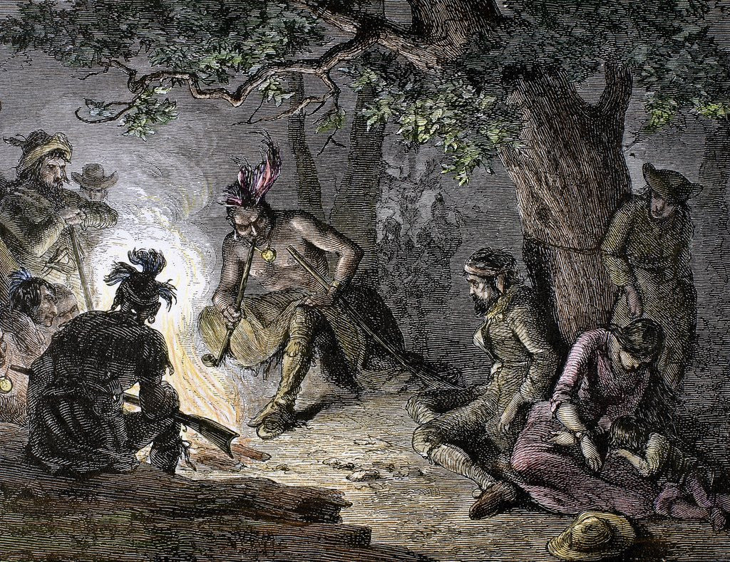 Detail of American Revolutionary War (1775-1783). Indians with their prisoners in the Wyoming Valley. Pennsylv by Anonymous