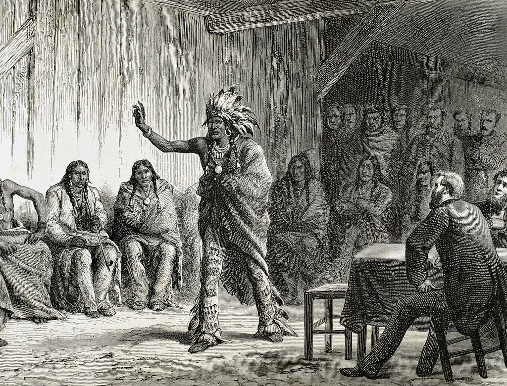 Detail of Meriwether Lewis, (1774-1809). American explorer. The Grand Council of the Ravens at Fort Laramie in by Anonymous