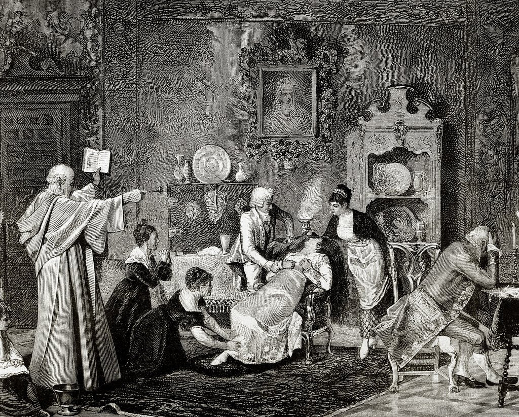 Detail of Exorcism. Cleric doing a spell against the evil spirit. by Anonymous