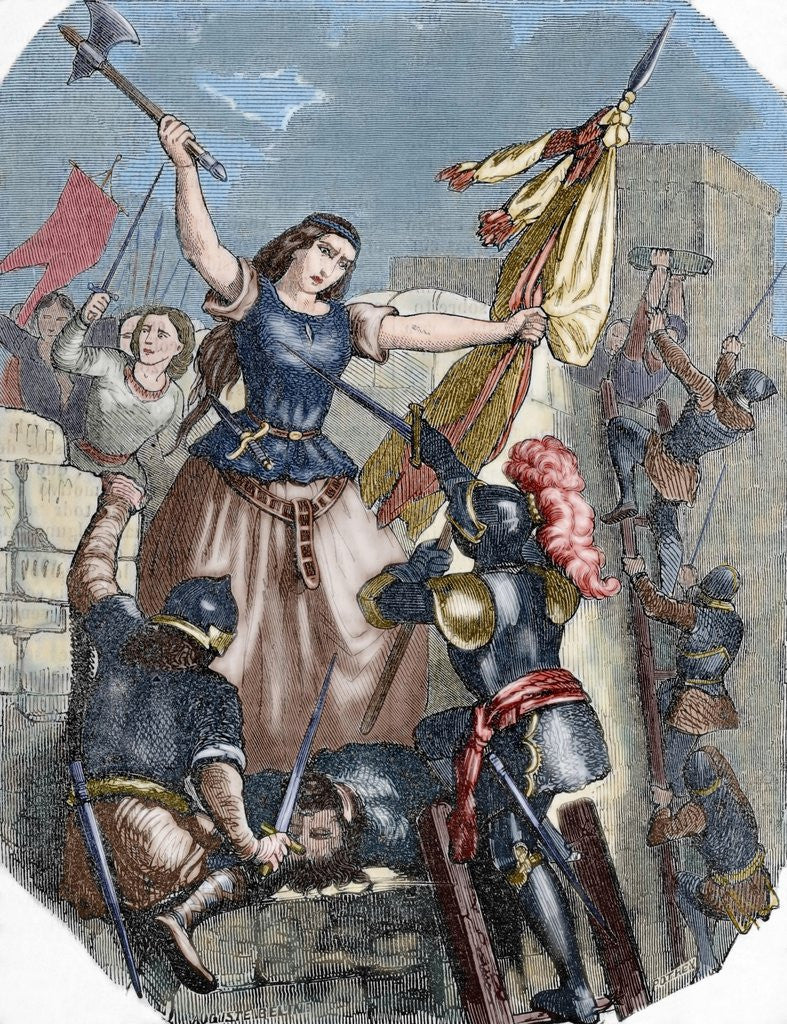 Detail of The french heroine Jeanne Hachette (b.1456) during the site of Beauvais. June 27, 1472. Engraving. C by Corbis
