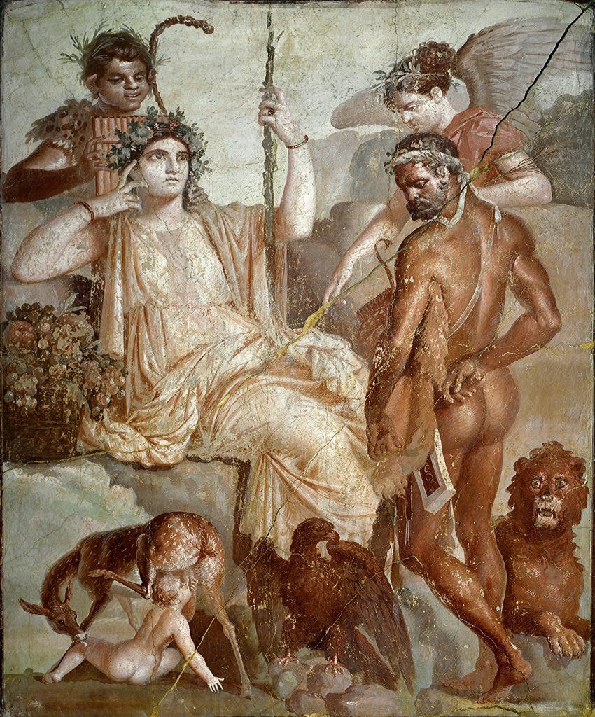 Detail of Roman fresco depicting Hercules watching his son Telephus suckled by a hind by Anonymous