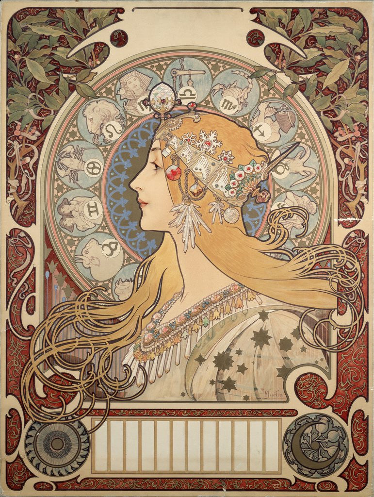 Detail of Poster illustration by Alphonse Mucha for La Plume
