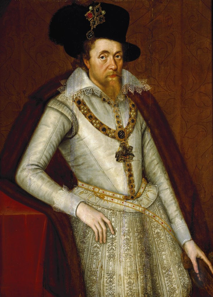 Detail of James I of England and VI of Scotland by John de Critz the Elder