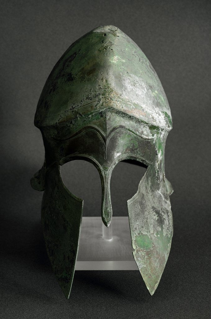 Detail of Greek Corinthian bronze helmet by Anonymous