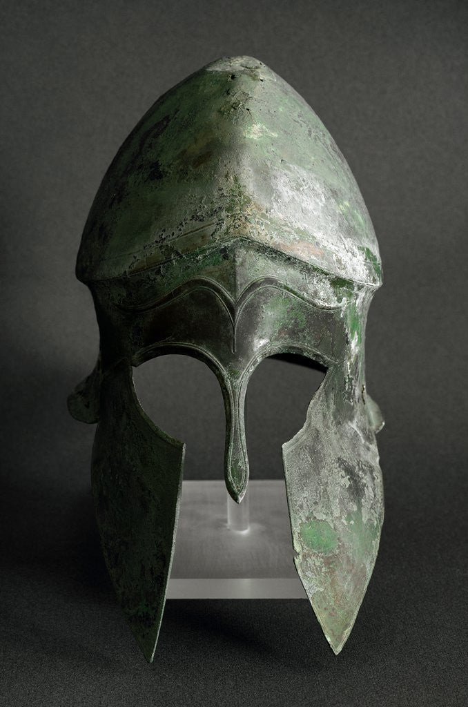 Detail of Greek Corinthian bronze helmet by Corbis