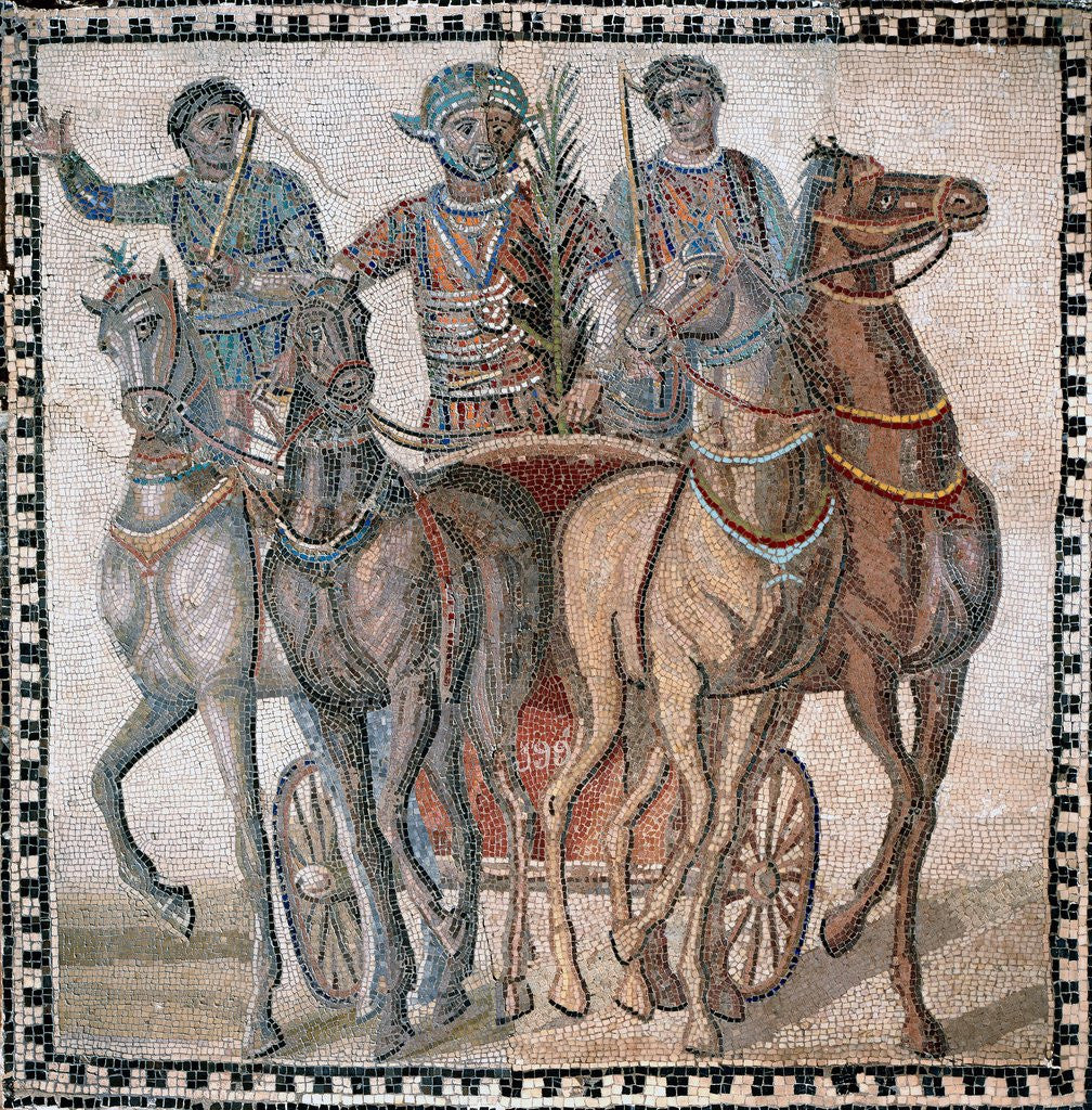 Detail of Roman mosaic with charioteer in a quadriga by Anonymous