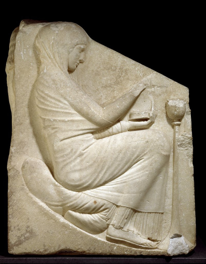 Detail of Detail of Ludovisi Throne depicting a woman placing incense in a Thymiaterion by Anonymous