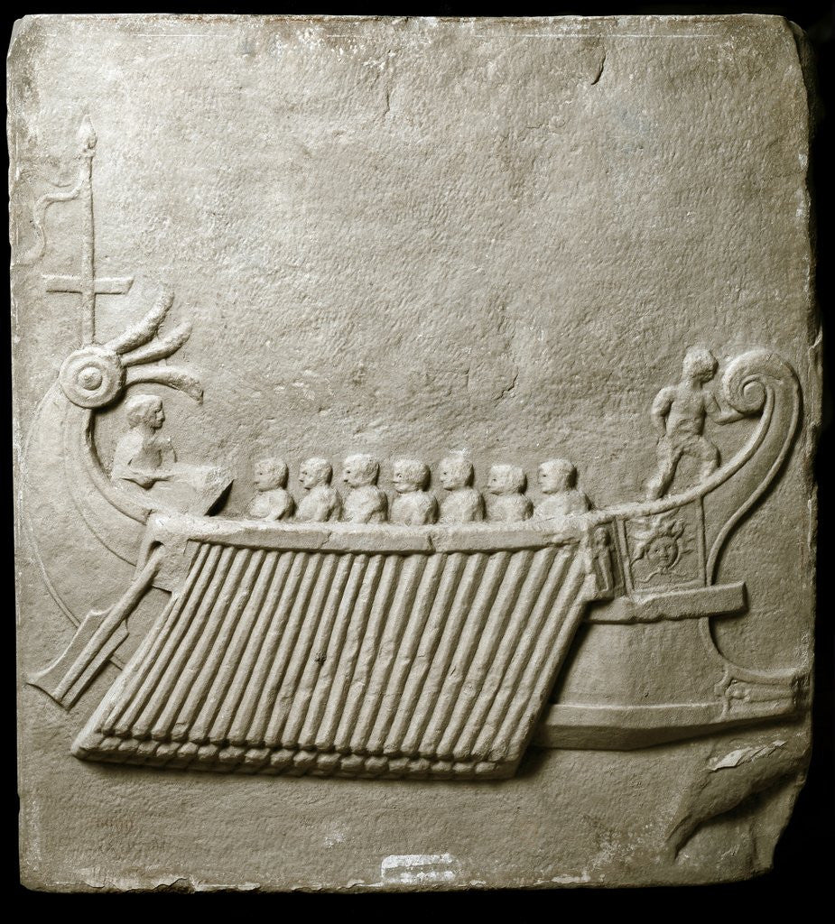 Detail of Marble carved tablet depicting Roman trireme ship by Corbis