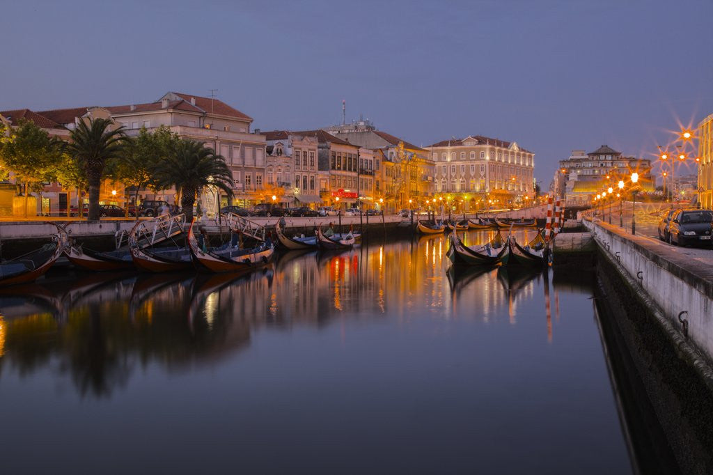 Detail of Moliceiro Boats Along the main canal of Averio With Night Lights by Anonymous