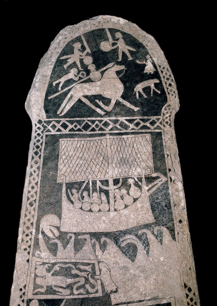 Detail of Runestone depicting a Viking longship by Corbis